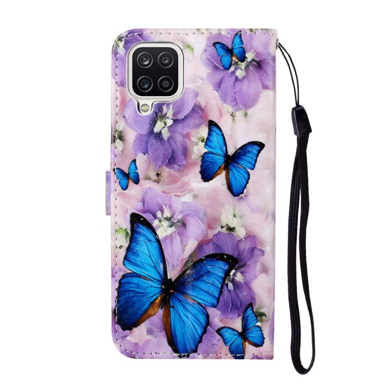 Housse Samsung Galaxy A12 / M12 Papillons Bleus et Fleurs