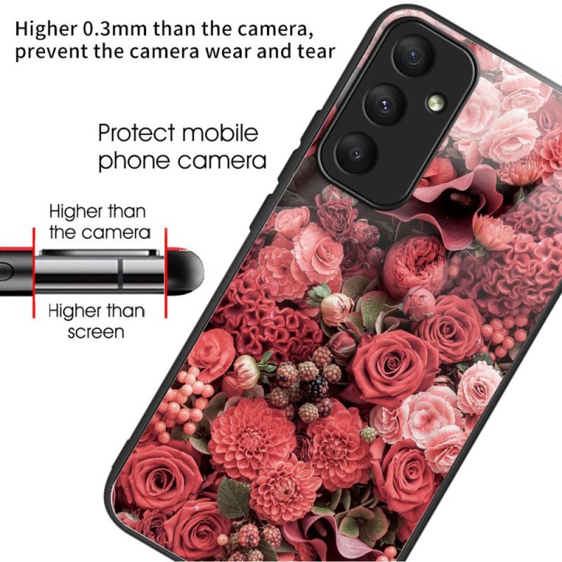 Coque Samsung Galaxy A55 5G Verre Trempé Fleurs Rouges et Roses