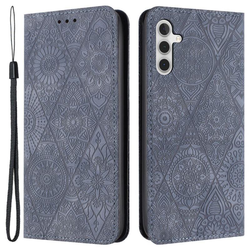 Flip Cover Samsung Galaxy A55 5G Patchwork à Lanière