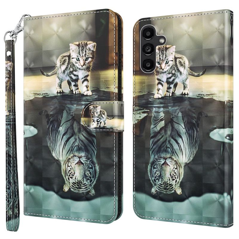 Housse Samsung Galaxy A55 5G Chat et Tigre à Lanière