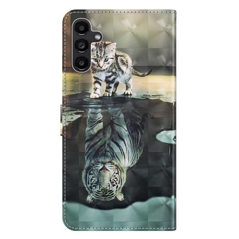 Housse Samsung Galaxy A55 5G Chat et Tigre à Lanière