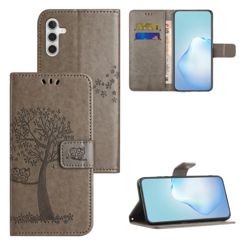 Housse Samsung Galaxy A55 5G Hibou et Arbre à Lanière