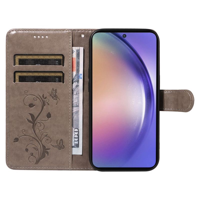 Housse Samsung Galaxy A55 5G Motif Floral avec Lanière