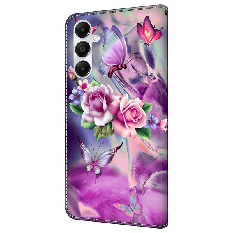 Housse Samsung Galaxy A55 5G Papillons et Fleurs Violets