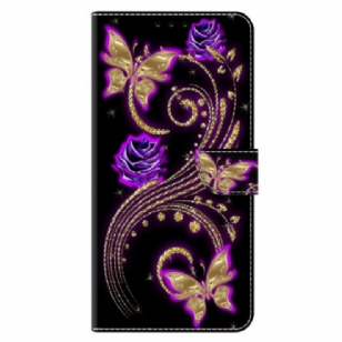 Housse Xiaomi Redmi Note 13 5G Fleurs Violettes et Papillons