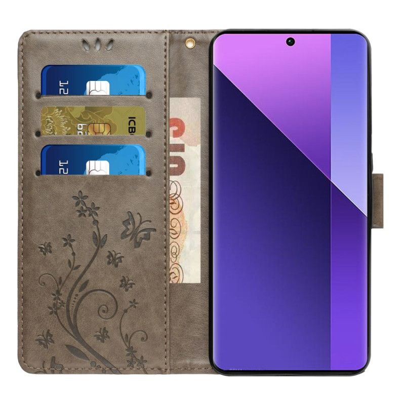 Housse Xiaomi Redmi Note 13 5G Motif Papillons à Lanière