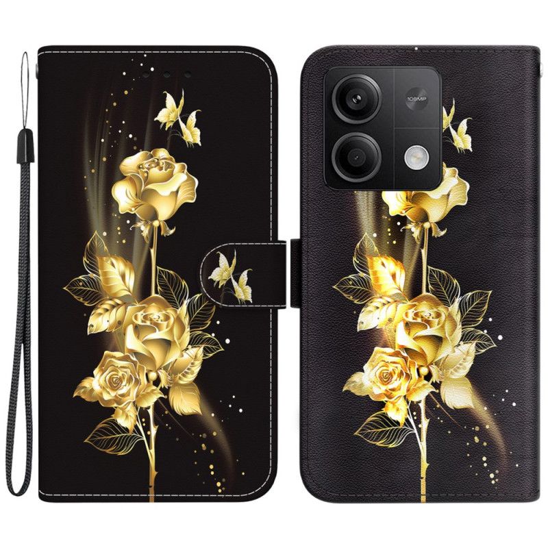 Housse Xiaomi Redmi Note 13 5G Papillon Doré et Rose