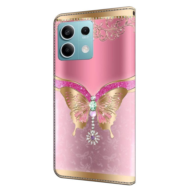 Housse Xiaomi Redmi Note 13 5G Papillon Rose et Doré