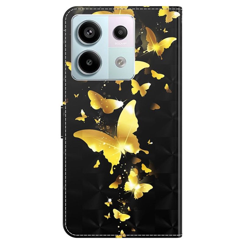 Housse Xiaomi Redmi Note 13 5G Papillons Dorés à Lanière