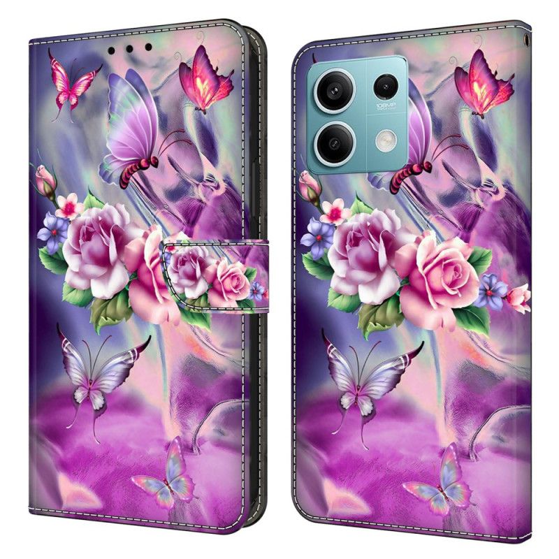 Housse Xiaomi Redmi Note 13 5G Papillons et Fleurs Violets