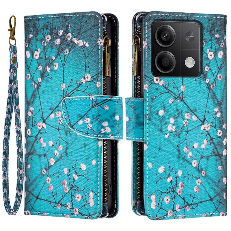 Housse Xiaomi Redmi Note 13 5G Portefeuille Branches Fleuries à Lanière