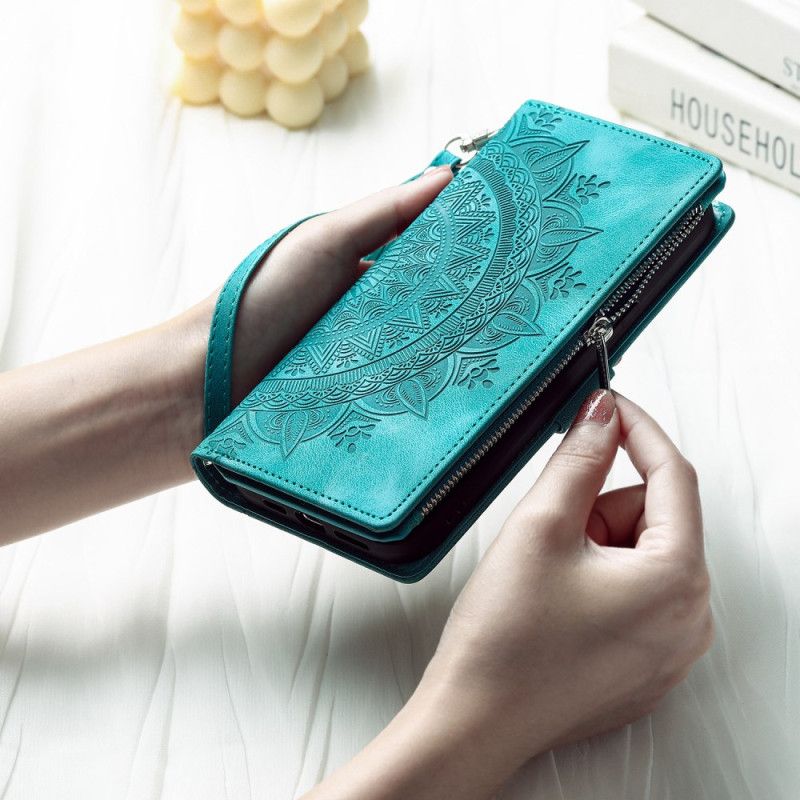 Housse Xiaomi Redmi Note 13 5G Portefeuille Effet Cuir Mandala à Lanière