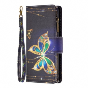 Housse Xiaomi Redmi Note 13 5G Portefeuille Papillon Strass à Lanière