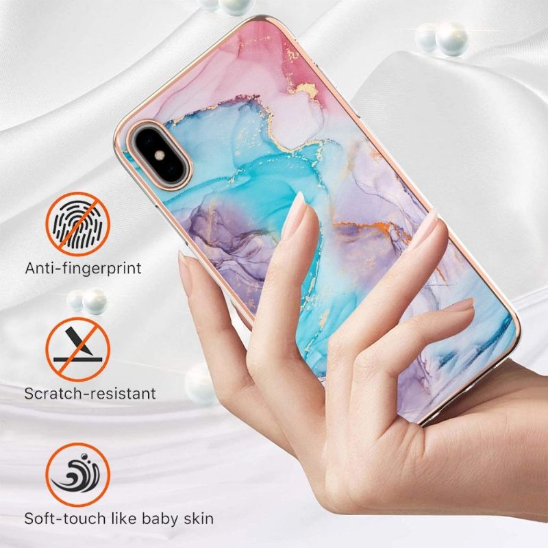 Coque iPhone XS Max marbre coloré bleu