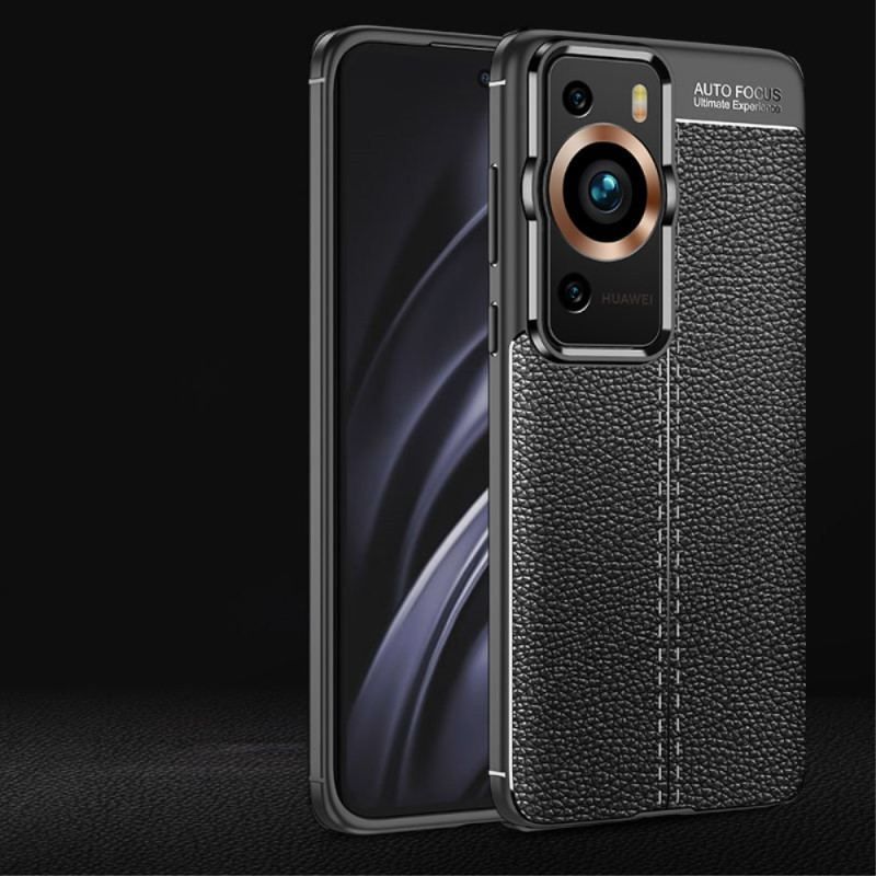 Coque Huawei P60 Pro Effet Cuir Litchi Double Line