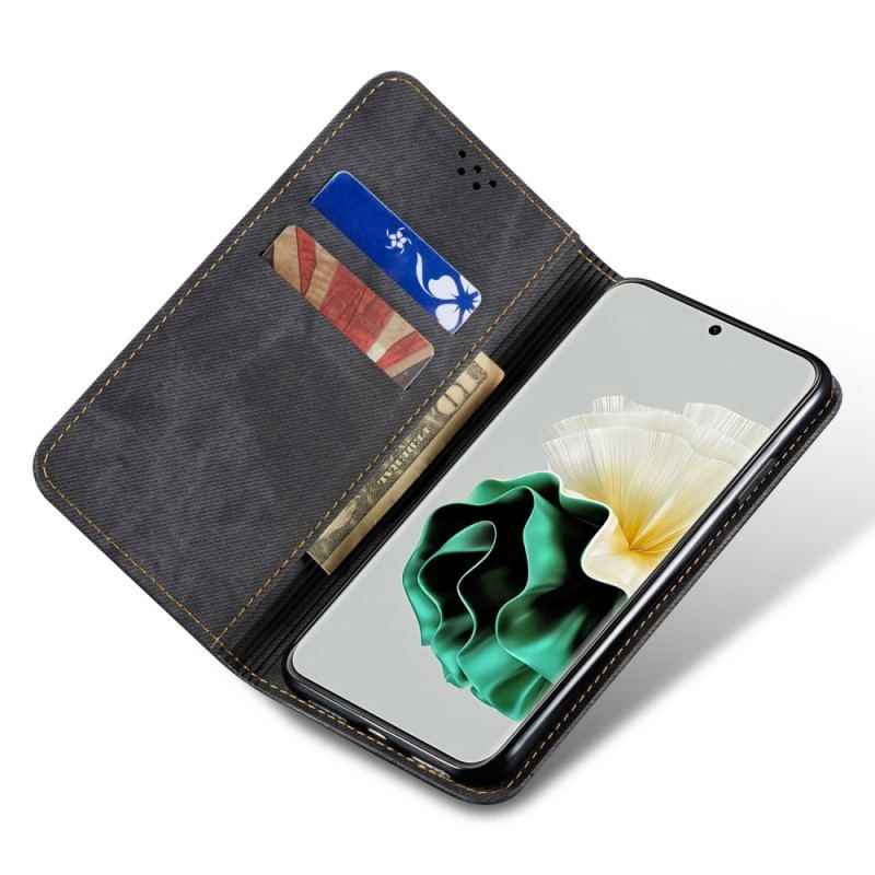 Flip Cover Huawei P60 Pro Tissu Jeans