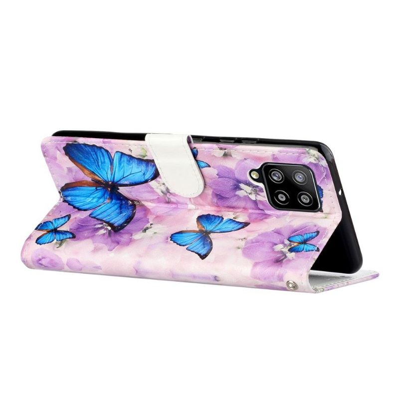 Housse Samsung Galaxy A42 5G papillons bleus et fleurs