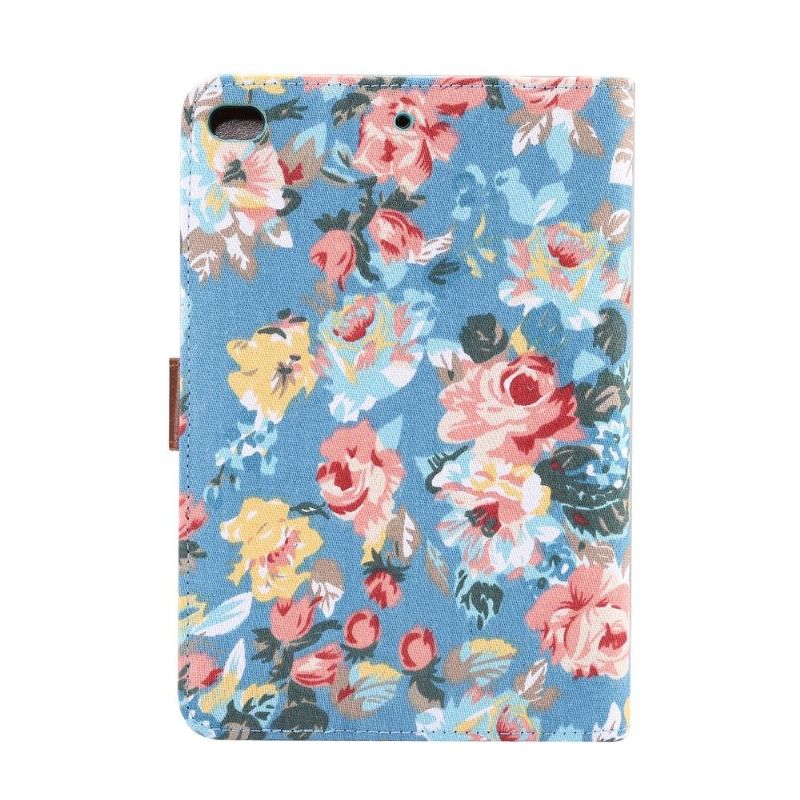 iPad mini 2019 - Etui fleuri revêtement tissu - Bleu