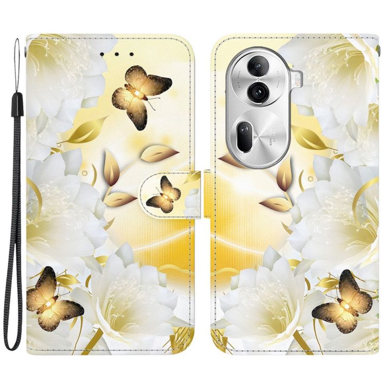 Housse Oppo Reno 11 Pro 5G Papillons Dorés et Fleurs