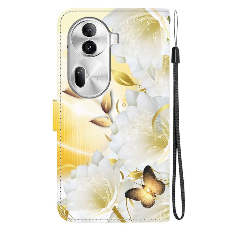 Housse Oppo Reno 11 Pro 5G Papillons Dorés et Fleurs