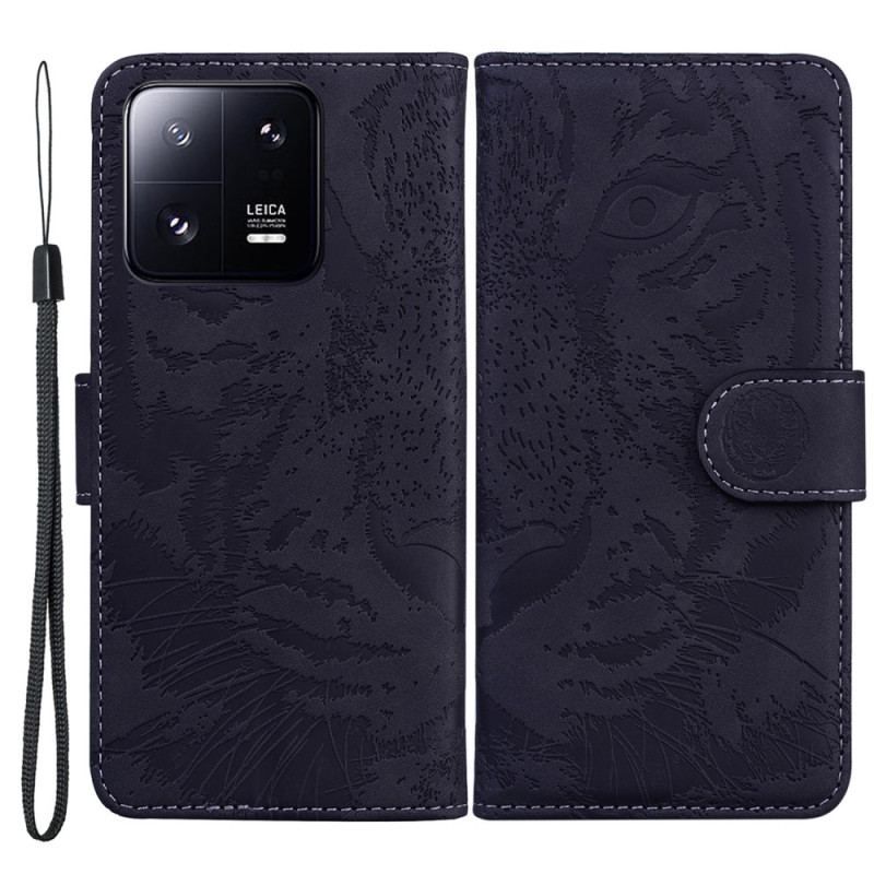 Housse Xiaomi 13 Pro Empreinte de Tigre à Lanière