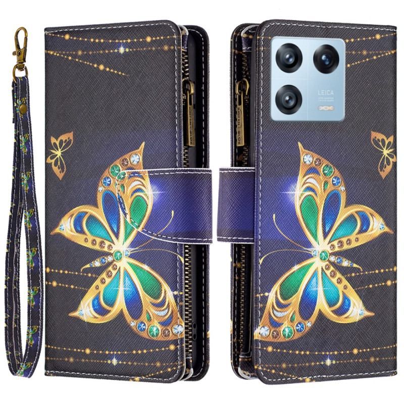 Housse Xiaomi 13 Pro Poche Zippée Papillons