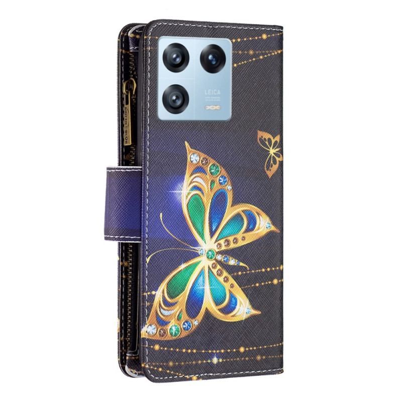 Housse Xiaomi 13 Pro Poche Zippée Papillons