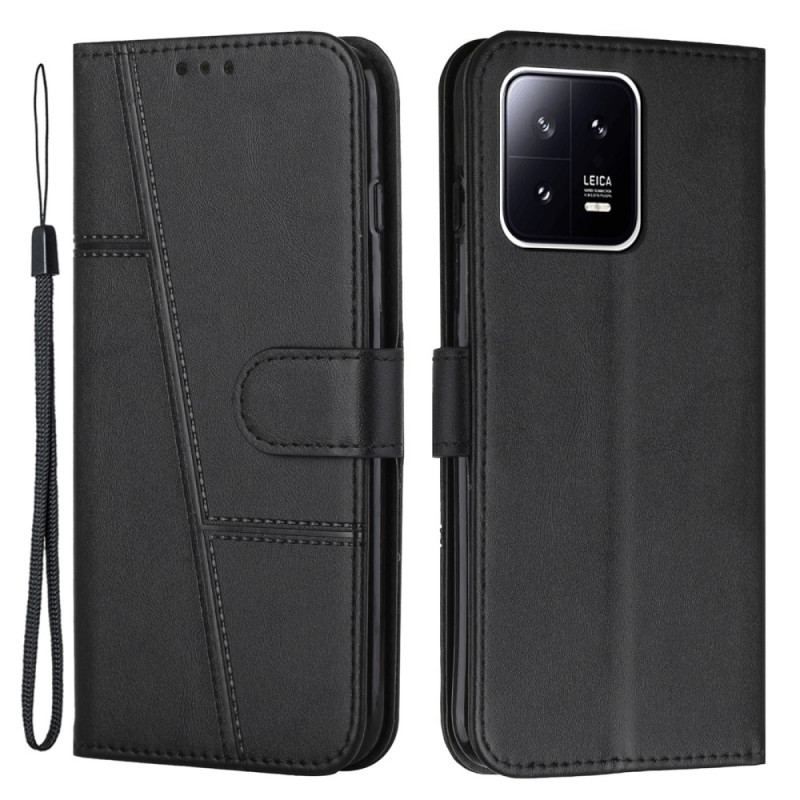 Housse Xiaomi 13 Pro Style Cuir Géométrique à Lanière