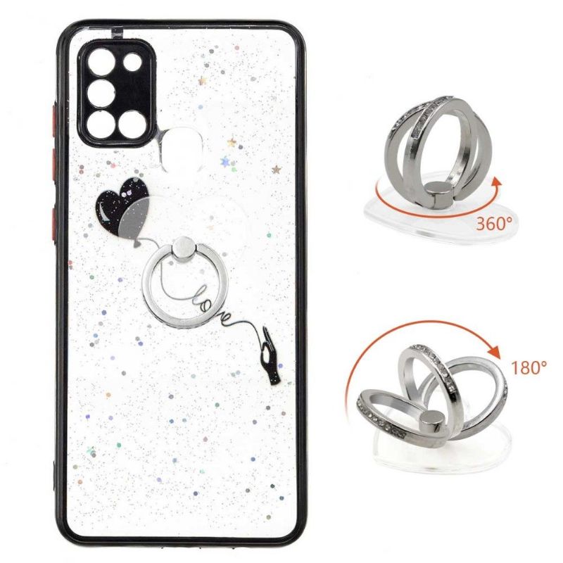 Coque Samsung Galaxy A21s ballon coeur volant avec anneau