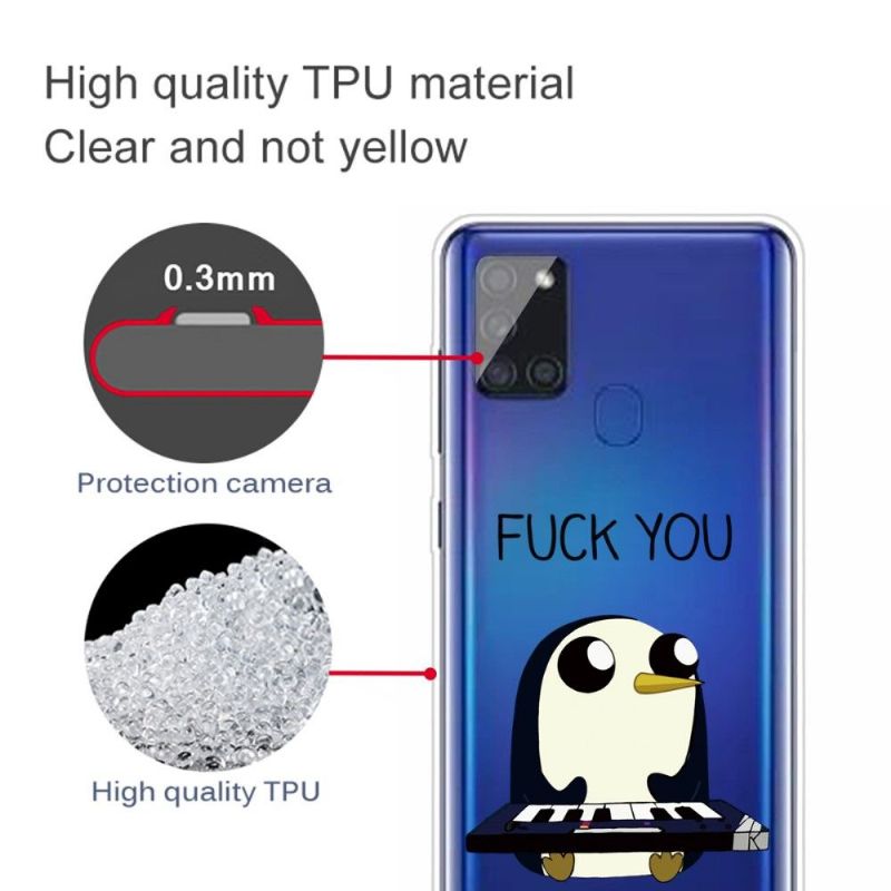 Coque Samsung Galaxy A21s Pingouin Piano "FUCK YOU"