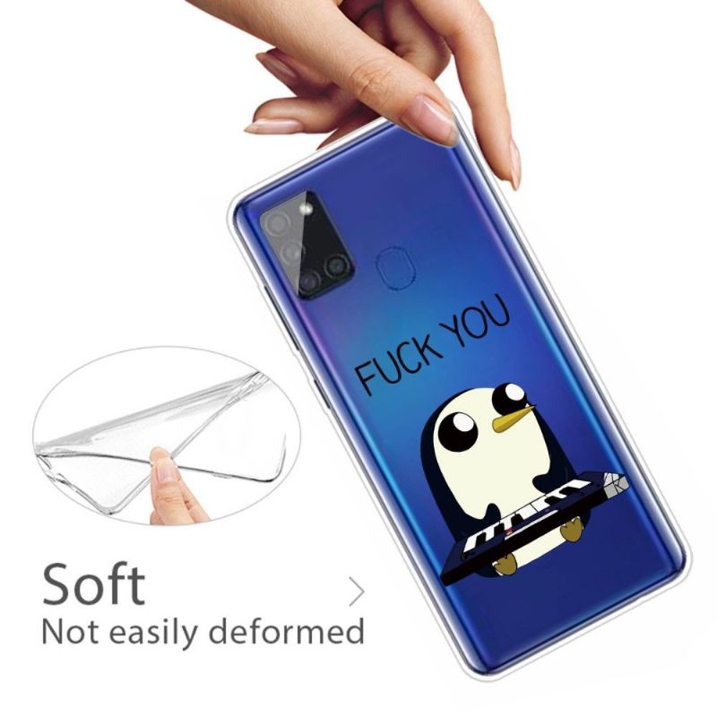 Coque Samsung Galaxy A21s Pingouin Piano "FUCK YOU"