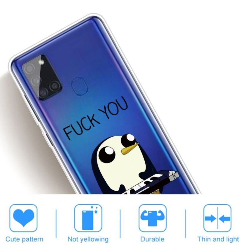 Coque Samsung Galaxy A21s Pingouin Piano "FUCK YOU"