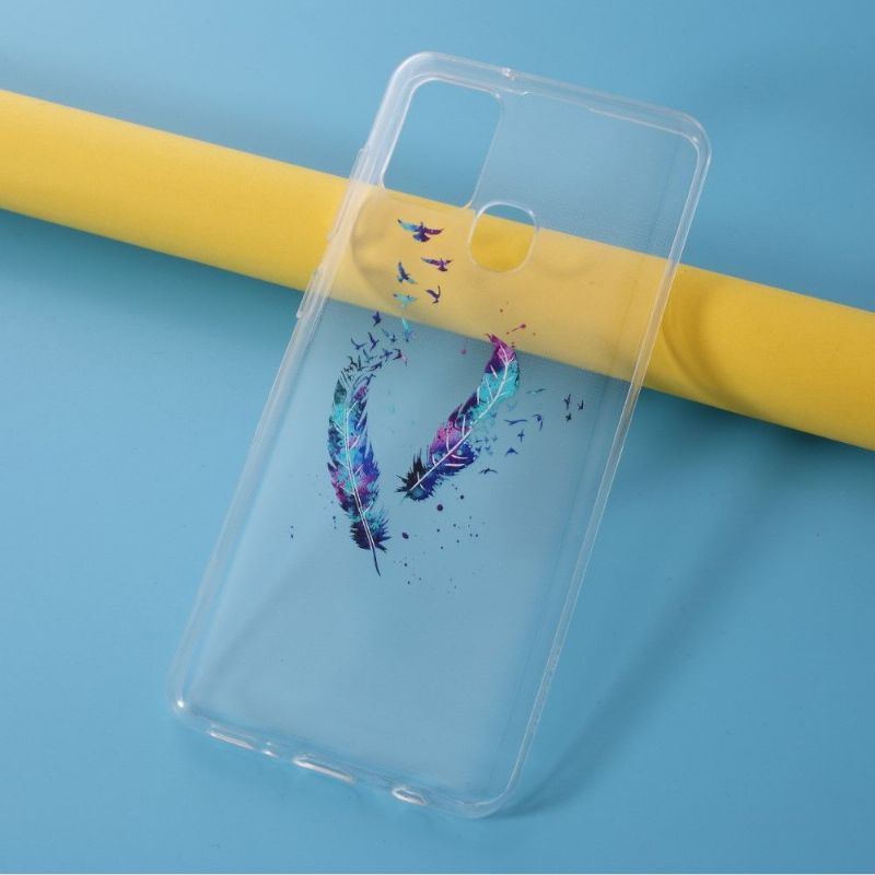 Coque Samsung Galaxy A21s plumes et oiseaux