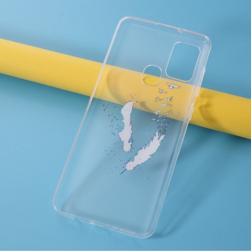 Coque Samsung Galaxy A21s plumes et oiseaux