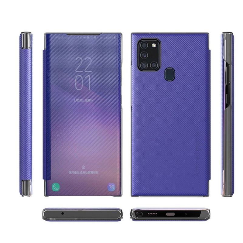 Flip cover Samsung Galaxy A21s Fibre de carbone