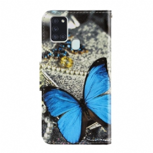 Housse Samsung Galaxy A21s Papillon Bleu