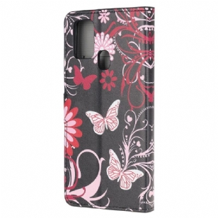 Housse Samsung Galaxy A21s Papillons et Fleurs