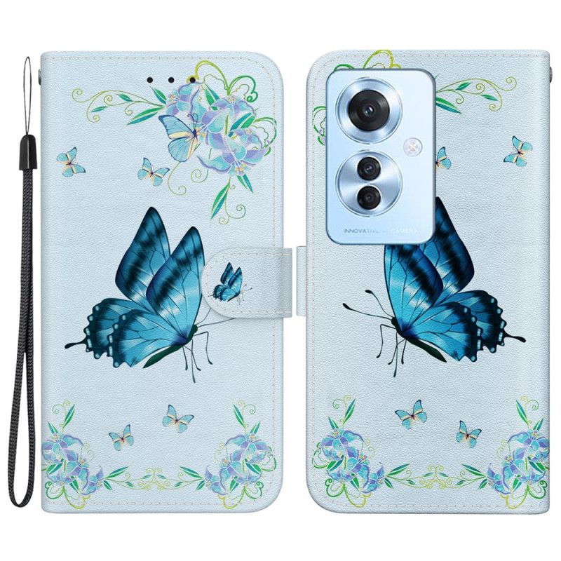 Housse Oppo Reno 11F 5G Papillons et Fleurs Bleus