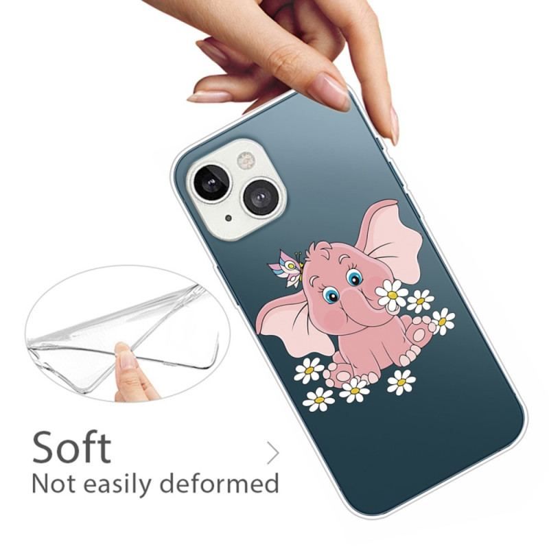 Coque iPhone 14 Plus Transparente Éléphant Rose