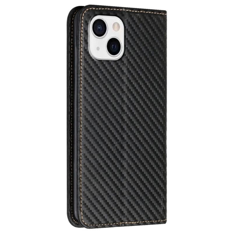 Flip Cover iPhone 14 Plus Fibre Carbone avec Lanière