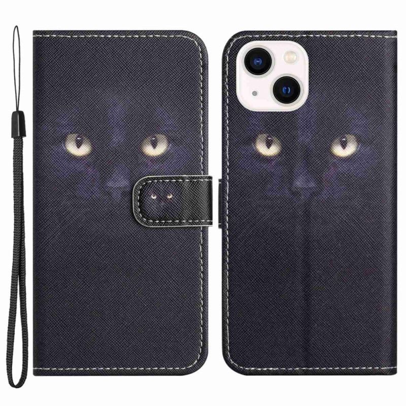 Housse iPhone 14 Plus Chat Noir à Lanière