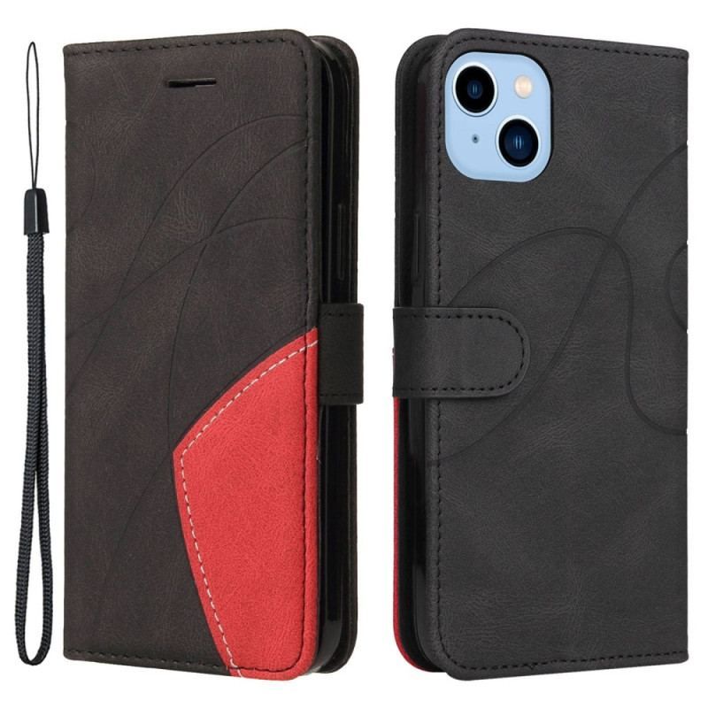 Housse iPhone 14 Plus Simili Cuir Bicolore Signature