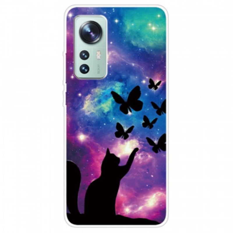 Coque Xiaomi 12 / 12X Chat et Papillons dans l'Espace