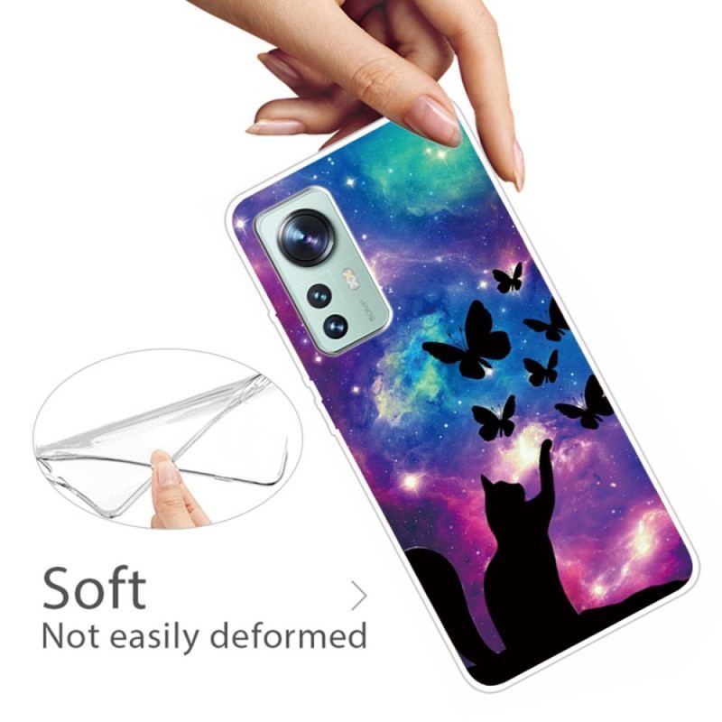 Coque Xiaomi 12 / 12X Chat et Papillons dans l'Espace