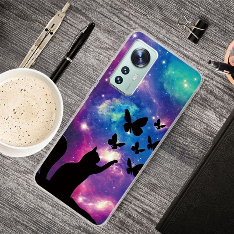 Coque Xiaomi 12 / 12X Chat et Papillons dans l'Espace