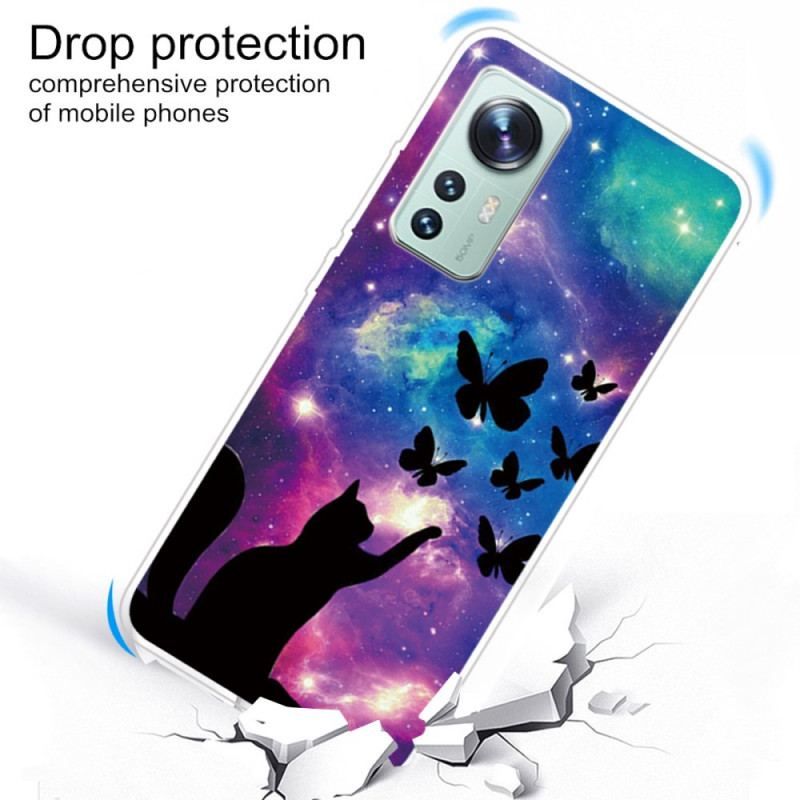 Coque Xiaomi 12 / 12X Chat et Papillons dans l'Espace