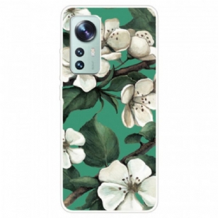 Coque Xiaomi 12 / 12X Silicone Fleurs Blanches