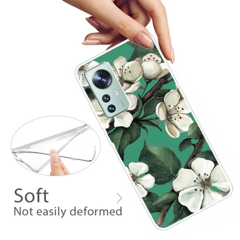 Coque Xiaomi 12 / 12X Silicone Fleurs Blanches