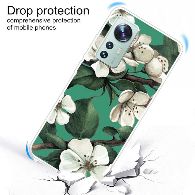 Coque Xiaomi 12 / 12X Silicone Fleurs Blanches