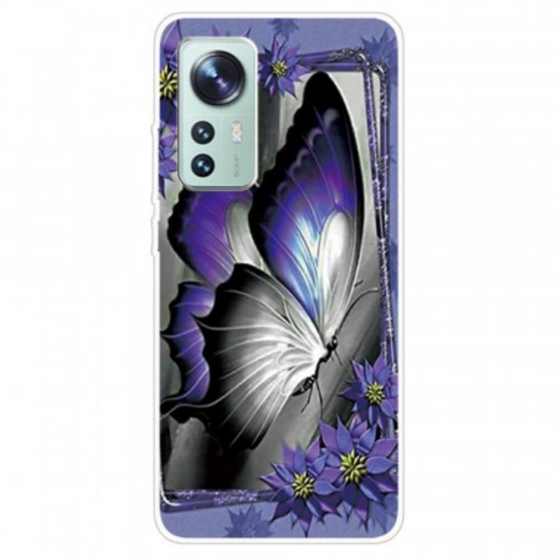 Coque Xiaomi 12 / 12X Silicone Papillon Violet